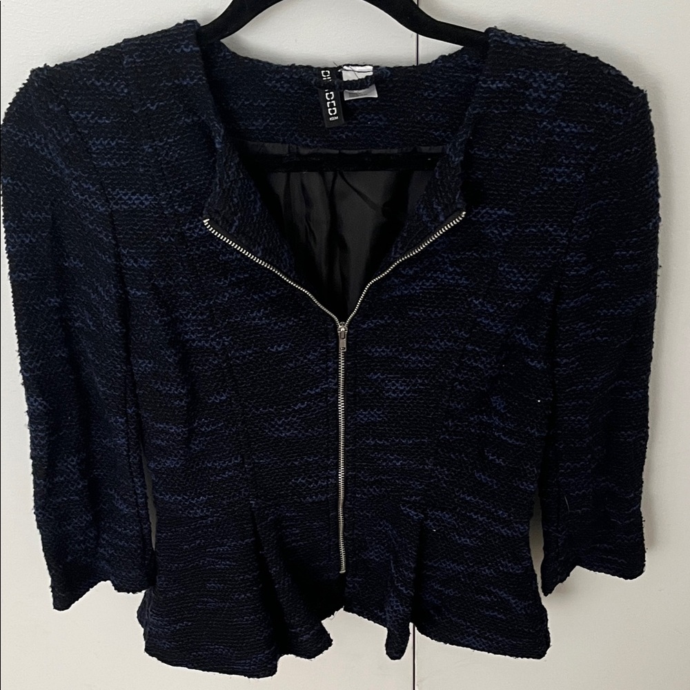 H&M Black and Blue Textured Blazer
